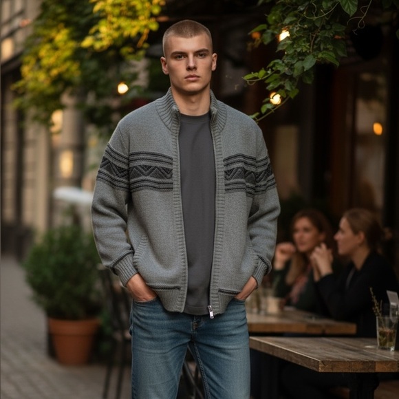 Emanuel Ungaro Gray Zip-Up Sweater with Black Accents - Picture 1 of 4